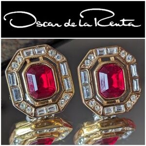 💥EARLY VINTAGE💥💯 OSCAR DE LA RENTA SWAROVSKI CRYSTAL ART DECO EARRINGS